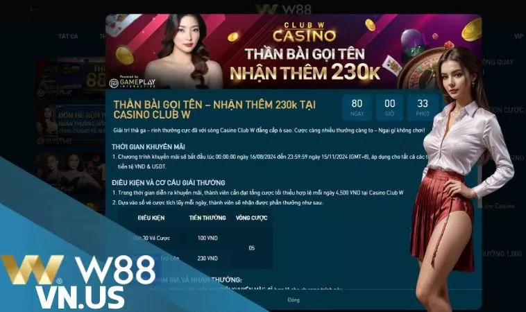 Nội dung khuyến mãi Thần bài gọi tên tại W88 thưởng 230K